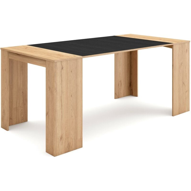 Skraut Home - Table console extensible, Console meuble, 180, Pour 8 personnes, Table à Manger, Style moderne, Chêne et noir