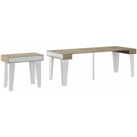 Skraut Home - Table console KL extensible +rallonges jusqu'à 237 cm - 78 x 90 x 50 cm - Blanc/Chêne - MULTICOLORE