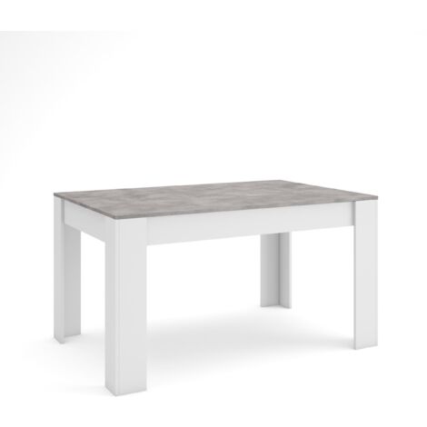Skraut Home – Table de salle à manger 140x90cm – Pour 6 personnes – Style moderne gris ciment et blanc – Structure robuste en bois