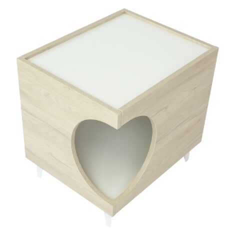 Skraut Home - Tavolino - Toelettatura per animali ELLIE - Tavolino da notte - Rovere/Bianco - Ingresso laterale, 1 porta - Casa per cani e gatti, per lettiera - Soggiorno - Bagno