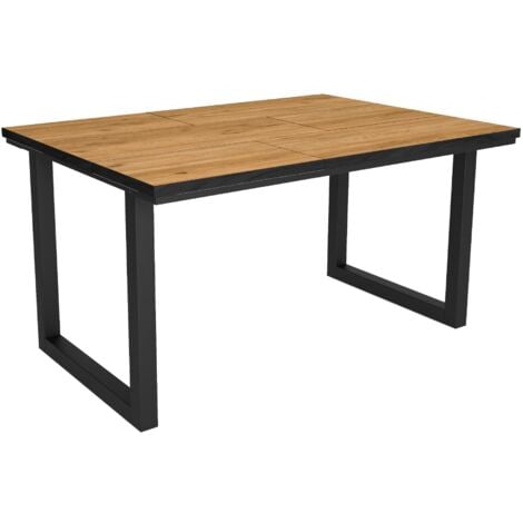 Skraut Home - Tavolo da pranzo, 6 posti, 140, Robusto e stabile grazie alla sua struttura e alle gambe solide, Ideale per le riunioni di famiglia,  Rovere e nero, Stile industriale