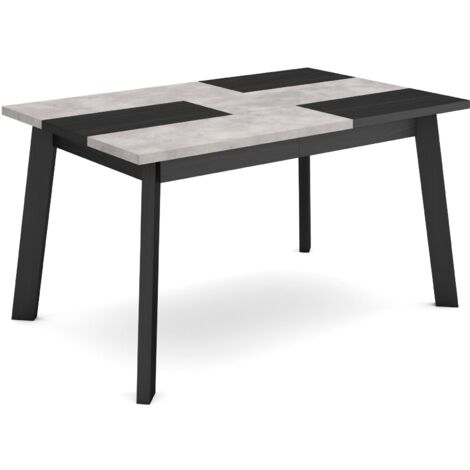 Skraut Home - Tavolo da Pranzo, Cucina, Sala da pranzo, 140, Per 6 persone, Gambe in legno, Stile moderno, Grigio Cemento
