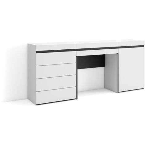 Skraut Home - Tavolo da toeletta, Tavolo da Trucco, stoccaggio, 177x75x35 cm, Con cassetto, Cassettiera, Stile moderno, Bianco