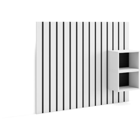 Skraut Home - Testiera e Comodini - Spalliera letto, stoccaggio - 133x3x107 cm - Letto 80,90,110 cm - Pannelli - Stile moderno - Bianco