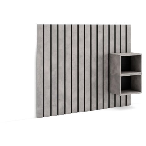 Skraut Home - Testiera e Comodini - Spalliera letto, stoccaggio - 133x3x107 cm - Letto 80,90,110 cm - Pannelli - Stile moderno - Cemento
