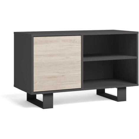 Skraut Home - TV-Möbel 100 mit linker Tür, Wohnzimmer, Modell WIND, Farbe Gestell Anthrazitgrau, Farbe Tür Eiche, Maße 95x40x57cm Höhe.