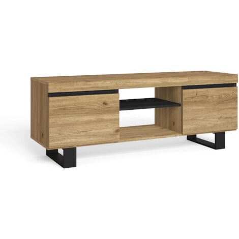 Skraut Home - TV-Möbel Mod.Natural "Eiche/Schwarz", 2 Türen und 2 Wohnungen, Wohnzimmer 140x40x53cm