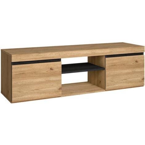 Skraut Home - TV-Möbel mod.NATURALE ''Eiche/Schwarz'', 2 Türen und 2 Wohnungen, Wohn- und Esszimmer, 140x40x41cm