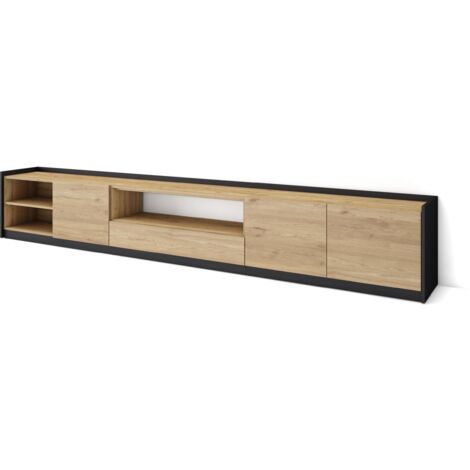 Skraut Home - TV-Schrank, Lowboard, 310x37x50cm, Für TV-Geräte bis zu 80", Fernsehtisch, Eiche Schwarz