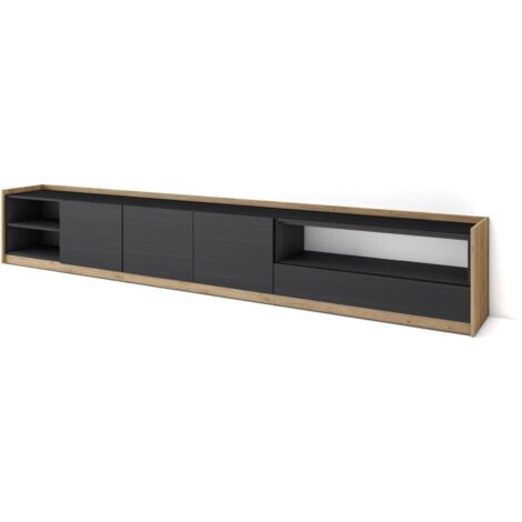 Skraut Home - TV-Schrank, Lowboard, 310x37x50cm, Für TV-Geräte bis zu 80", Fernsehtisch, Schwarz Eiche
