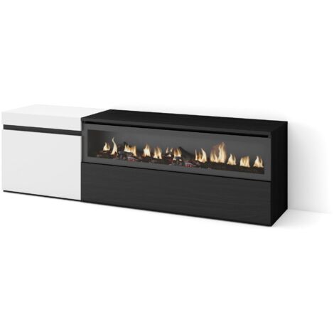 Skraut Home - TV-Schrank, Lowboard, für Wohnzimmer und Esszimmer, 150x45x35cm, Für TV-Geräte bis zu 65", Elektrokamin. , Moderner Stil, Weiß und Schwarz