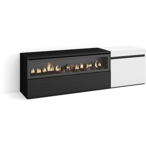 Skraut Home - TV-Schrank, Lowboard, für Wohnzimmer und Esszimmer, 150x45x35cm, Für TV-Geräte bis zu 65", Elektrokamin. , Moderner Stil, Weiß und Schwarz