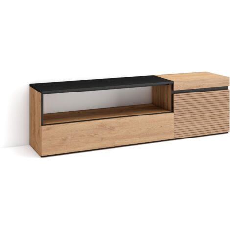 Skraut Home - TV-Schrank, Lowboard, für Wohnzimmer und Esszimmer, 150x45x35cm, Für TV-Geräte bis zu 65", Fernsehtisch, Moderner Stil, Eiche