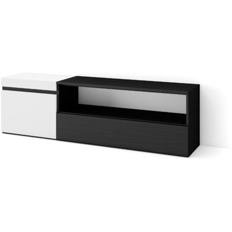 Skraut Home - TV-Schrank, Lowboard, für Wohnzimmer und Esszimmer, 150x45x35cm, Für TV-Geräte bis zu 65", Fernsehtisch, Moderner Stil, Weiß und Schwarz
