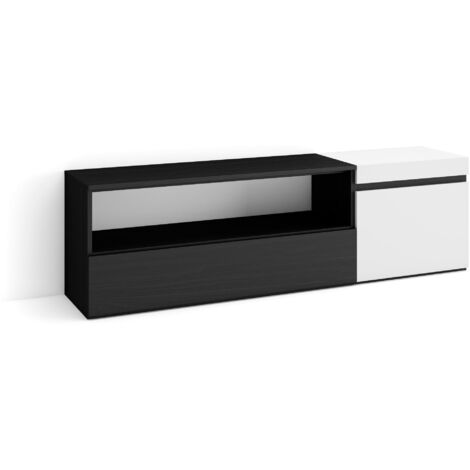 Skraut Home - TV-Schrank, Lowboard, für Wohnzimmer und Esszimmer, 150x45x35cm, Für TV-Geräte bis zu 65", Fernsehtisch, Moderner Stil, Weiß und Schwarz