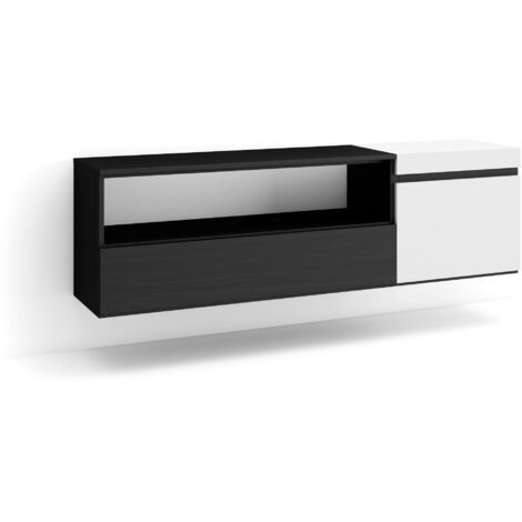 Skraut Home - TV-Schrank, Lowboard, für Wohnzimmer und Esszimmer, 150x45x35cm, Für TV-Geräte bis zu 65", Hängend, Moderner Stil, Weiß und Schwarz