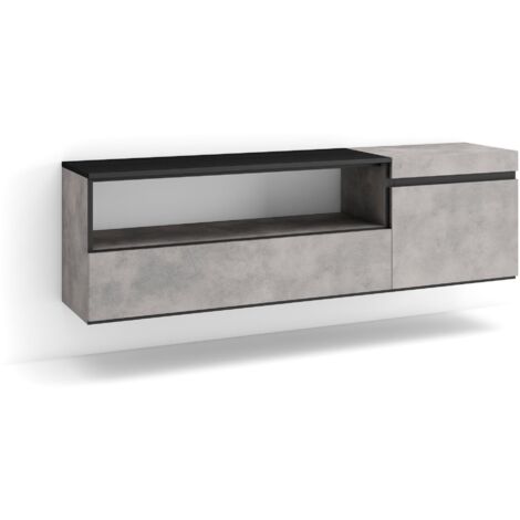 Skraut Home - TV-Schrank, Lowboard, für Wohnzimmer und Esszimmer, 150x45x35cm, Für TV-Geräte bis zu 65", Hängend, Moderner Stil, Zementgrau