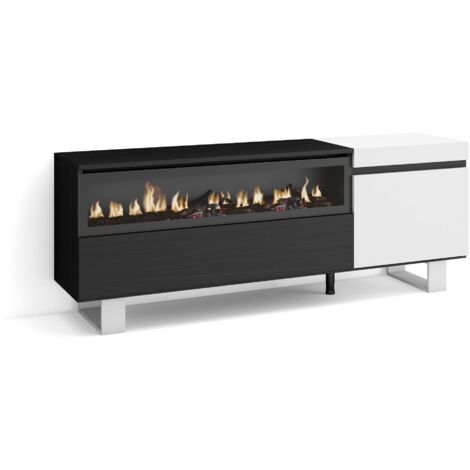 Skraut Home - TV-Schrank, Lowboard, für Wohnzimmer und Esszimmer, 150x57x35cm, Für TV-Geräte bis zu 65", Elektrokamin. , Industriedesign, Moderner Stil, Weiß und Schwarz