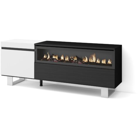 Skraut Home - TV-Schrank, Lowboard, für Wohnzimmer und Esszimmer, 150x57x35cm, Für TV-Geräte bis zu 65", Elektrokamin. , Industriedesign, Moderner Stil, Weiß und Schwarz