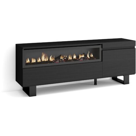 Skraut Home - TV-Schrank, Lowboard, für Wohnzimmer und Esszimmer, 150x57x35cm, Für TV-Geräte bis zu 65", Elektrokamin. Maße, Industriedesign, Moderner Stil, Schwarz