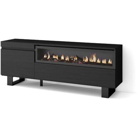 Skraut Home - TV-Schrank, Lowboard, für Wohnzimmer und Esszimmer, 150x57x35cm, Für TV-Geräte bis zu 65", Elektrokamin. Maße, Industriedesign, Moderner Stil, Schwarz