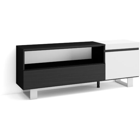 Skraut Home - TV-Schrank, Lowboard, für Wohnzimmer und Esszimmer, 150x57x35cm, Für TV-Geräte bis zu 65", Industriedesign, Moderner Stil, Weiß und Schwarz
