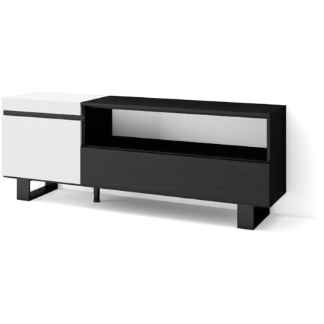 Skraut Home - TV-Schrank, Lowboard, für Wohnzimmer und Esszimmer, 150x57x35cm, Für TV-Geräte bis zu 65", Industriedesign, Moderner Stil, Weiß und Schwarz
