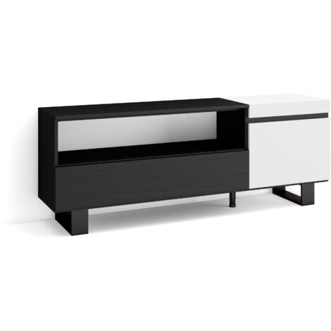 Skraut Home - TV-Schrank, Lowboard, für Wohnzimmer und Esszimmer, 150x57x35cm, Für TV-Geräte bis zu 65", Industriedesign, Moderner Stil, Weiß und Schwarz