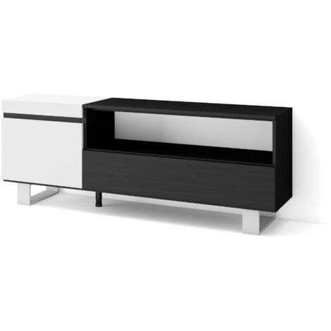 Skraut Home - TV-Schrank, Lowboard, für Wohnzimmer und Esszimmer, 150x57x35cm, Für TV-Geräte bis zu 65", Industriedesign, Moderner Stil, Weiß und Schwarz