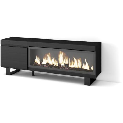 Skraut Home - TV-Schrank, Lowboard, für Wohnzimmer und Esszimmer, 160, Für TV-Geräte bis zu 65", Elektrokamin XXL, Industriedesign, Moderner Stil, Schwarz