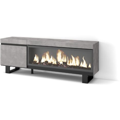 Skraut Home - TV-Schrank, Lowboard, für Wohnzimmer und Esszimmer, 160, Für TV-Geräte bis zu 65", Elektrokamin XXL, Industriedesign, Moderner Stil, Zementgrau