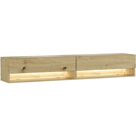Skraut Home -TV-Schrank, Lowboard, für Wohnzimmer und Esszimmer, 180, LED, Fernsehtisch, Moderner Stil, Eiche