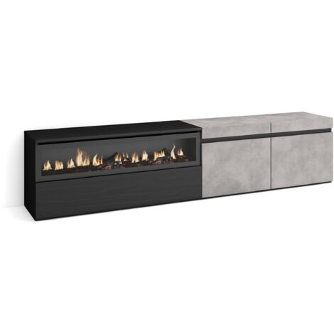 Skraut Home - TV-Schrank, Lowboard, für Wohnzimmer und Esszimmer, 200x45x35cm, Für TV-Geräte bis zu 80", Elektrokamin. Maße, Moderner Stil, Zementgrau