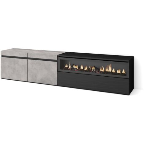 Skraut Home - TV-Schrank, Lowboard, für Wohnzimmer und Esszimmer, 200x45x35cm, Für TV-Geräte bis zu 80", Elektrokamin. Maße, Moderner Stil, Zementgrau