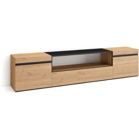 Skraut Home - TV-Schrank, Lowboard, für Wohnzimmer und Esszimmer, 200x45x35cm, Für TV-Geräte bis zu 80", Fernsehtisch, Moderner Stil, Eiche Schwarz
