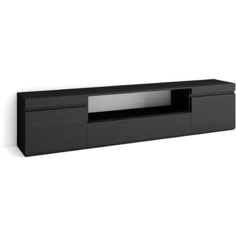 Skraut Home - TV-Schrank, Lowboard, für Wohnzimmer und Esszimmer, 200x45x35cm, Für TV-Geräte bis zu 80", Fernsehtisch, Moderner Stil, Schwarz