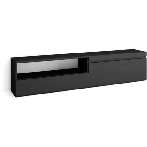 Skraut Home - TV-Schrank, Lowboard, für Wohnzimmer und Esszimmer, 200x45x35cm, Für TV-Geräte bis zu 80", Fernsehtisch, Moderner Stil, Schwarz