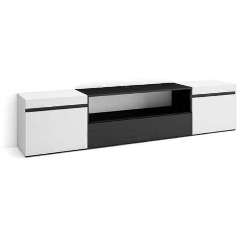 Skraut Home - TV-Schrank, Lowboard, für Wohnzimmer und Esszimmer, 200x45x35cm, Für TV-Geräte bis zu 80", Fernsehtisch, Moderner Stil, Weiß und Schwarz