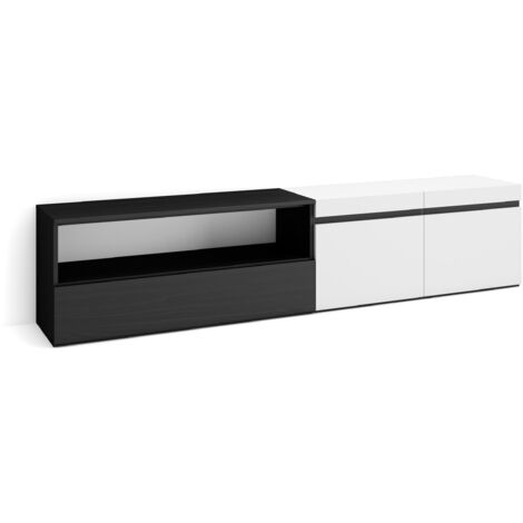 Skraut Home - TV-Schrank, Lowboard, für Wohnzimmer und Esszimmer, 200x45x35cm, Für TV-Geräte bis zu 80", Fernsehtisch, Moderner Stil, Weiß und Schwarz
