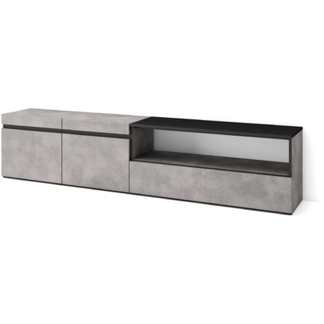 Skraut Home - TV-Schrank, Lowboard, für Wohnzimmer und Esszimmer, 200x45x35cm, Für TV-Geräte bis zu 80", Fernsehtisch, Moderner Stil, Zementgrau
