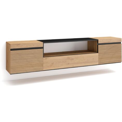 Skraut Home - TV-Schrank, Lowboard, für Wohnzimmer und Esszimmer, 200x45x35cm, Für TV-Geräte bis zu 80", Hängend, Moderner Stil, Eiche