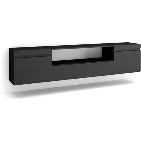 Skraut Home - TV-Schrank, Lowboard, für Wohnzimmer und Esszimmer, 200x45x35cm, Für TV-Geräte bis zu 80", Hängend, Moderner Stil, Schwarz
