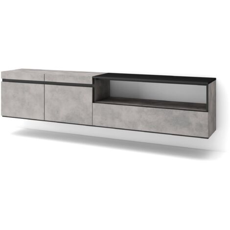 Skraut Home - TV-Schrank, Lowboard, für Wohnzimmer und Esszimmer, 200x45x35cm, Für TV-Geräte bis zu 80", Hängend, Moderner Stil, Zementgrau