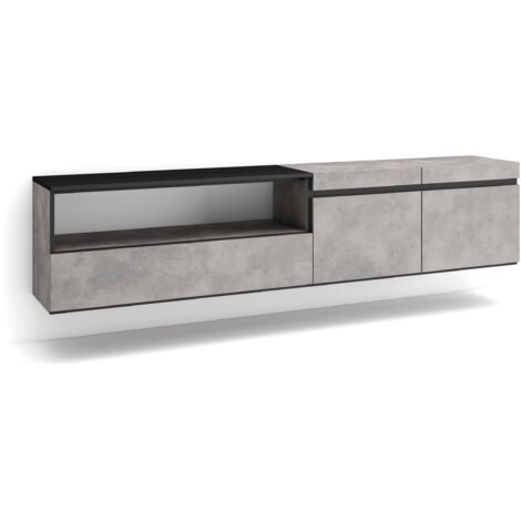 Skraut Home - TV-Schrank, Lowboard, für Wohnzimmer und Esszimmer, 200x45x35cm, Für TV-Geräte bis zu 80", Hängend, Moderner Stil, Zementgrau