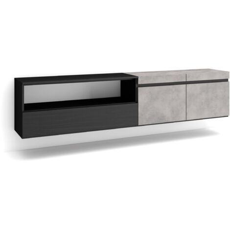 Skraut Home - TV-Schrank, Lowboard, für Wohnzimmer und Esszimmer, 200x45x35cm, Für TV-Geräte bis zu 80", Hängend, Moderner Stil, Zementgrau