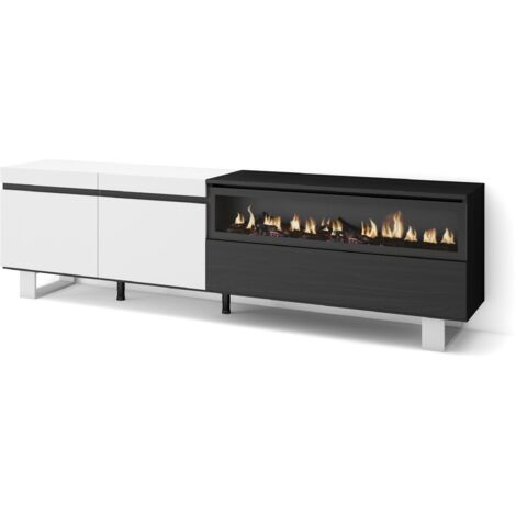 Skraut Home - TV-Schrank, Lowboard, für Wohnzimmer und Esszimmer, 200x57x35cm, Für TV-Geräte bis zu 80", Elektrokamin. , Industriedesign, Moderner Stil, Weiß und Schwarz