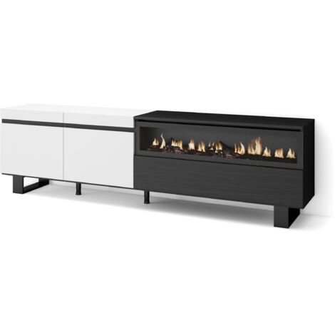 Skraut Home - TV-Schrank, Lowboard, für Wohnzimmer und Esszimmer, 200x57x35cm, Für TV-Geräte bis zu 80", Elektrokamin. , Industriedesign, Moderner Stil, Weiß und Schwarz