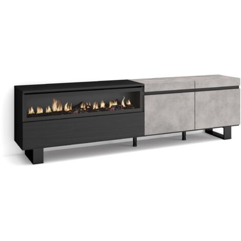 Skraut Home - TV-Schrank, Lowboard, für Wohnzimmer und Esszimmer, 200x57x35cm, Für TV-Geräte bis zu 80", Elektrokamin. Maße, Industriedesign, Moderner Stil, Zementgrau