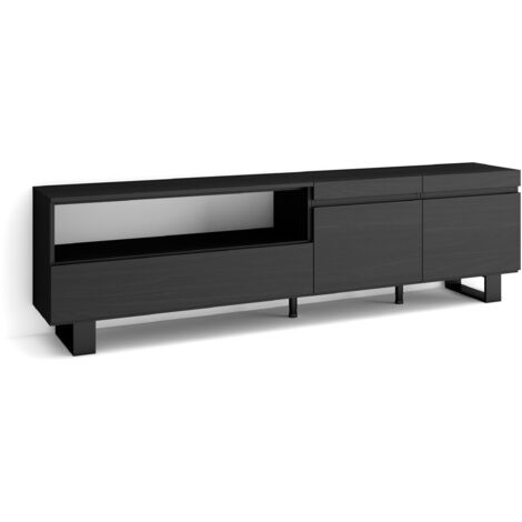 Skraut Home - TV-Schrank, Lowboard, für Wohnzimmer und Esszimmer, 200x57x35cm, Für TV-Geräte bis zu 80", Industriedesign, Moderner Stil, Schwarz