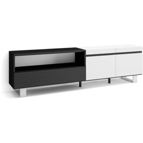 Skraut Home - TV-Schrank, Lowboard, für Wohnzimmer und Esszimmer, 200x57x35cm, Für TV-Geräte bis zu 80", Industriedesign, Moderner Stil, Weiß und Schwarz